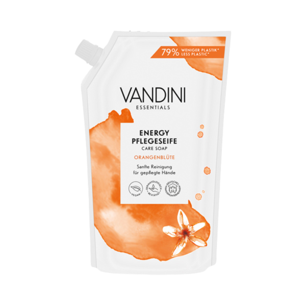 Vandini Essentials Energy Pflegeseife Orangenbluete, Nachfuellbeutel ohne Pumpe, 500ml